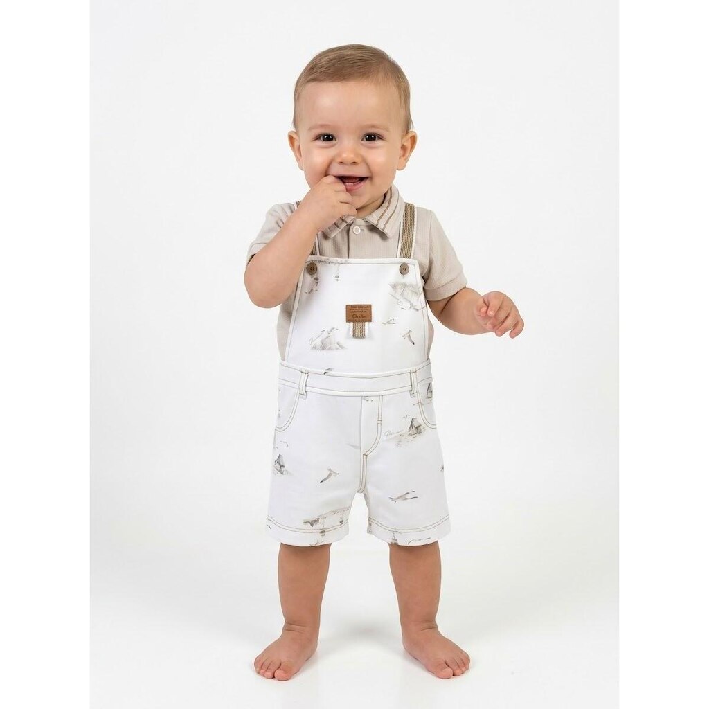 Macacão Jardineira Estampado Bebê Menino Verão Paraiso 18667