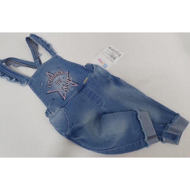 Macacão Jardineira Jeans Bebê Menina + Body Paraiso Rf 12978
