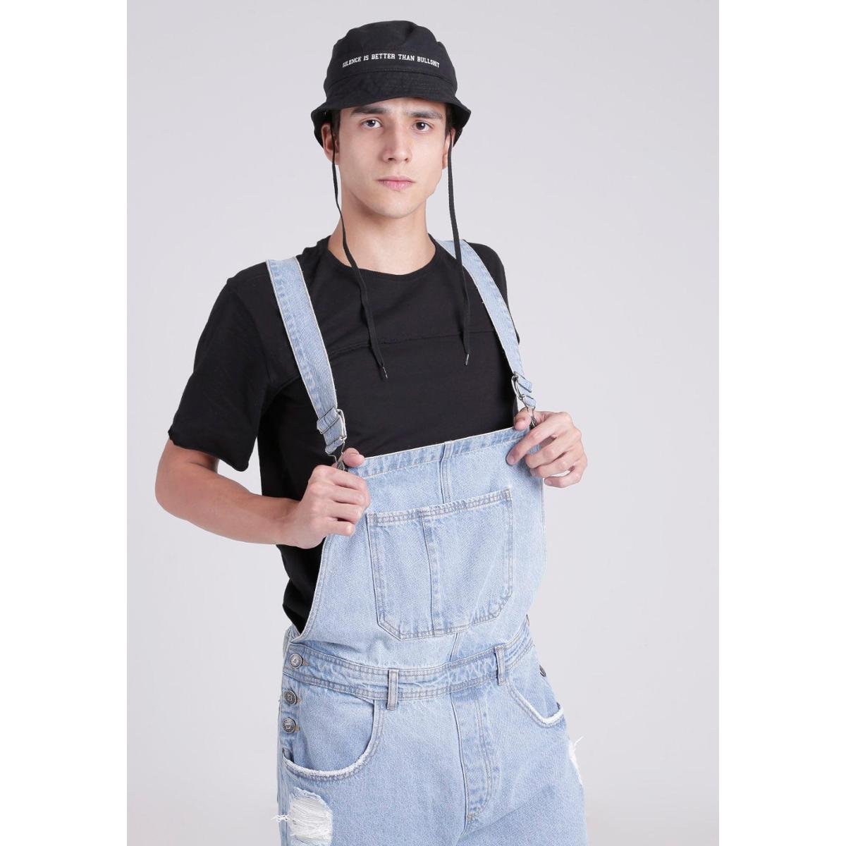 Macacão Jeans Com Puídos Azul Gang Masculino - Azul Menor preço em Macacão Jeans Com Puídos Azul Gang Masculino - Azul