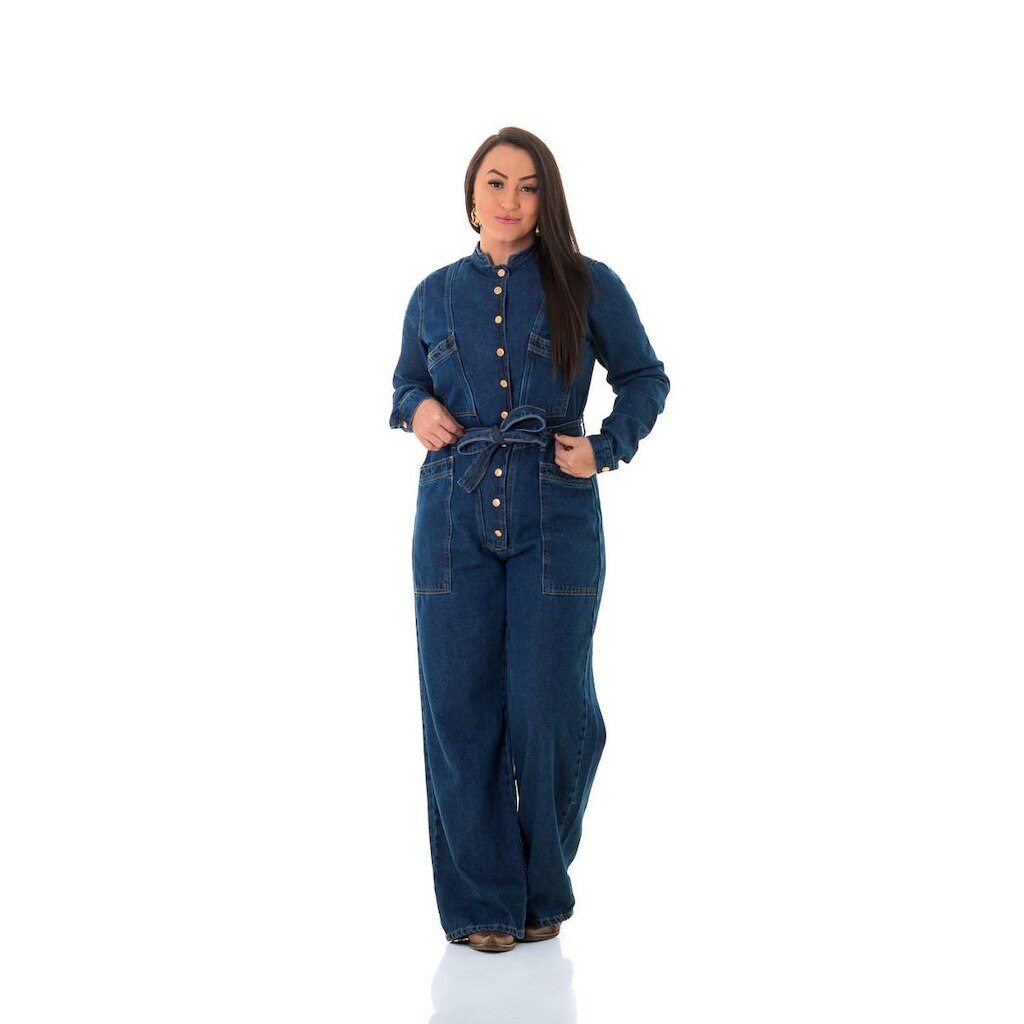 Macacão Jeans Feminino Arauto M/l Wide