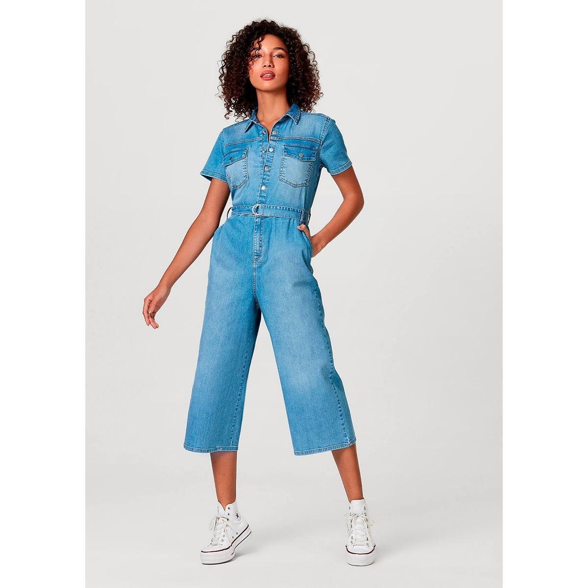 Macacão Jeans Hering Pantacourt Em Algodão E Elastano Feminino - Azul Menor preço em Macacão Jeans Hering Pantacourt Em Algodão E Elastano Feminino - Azul