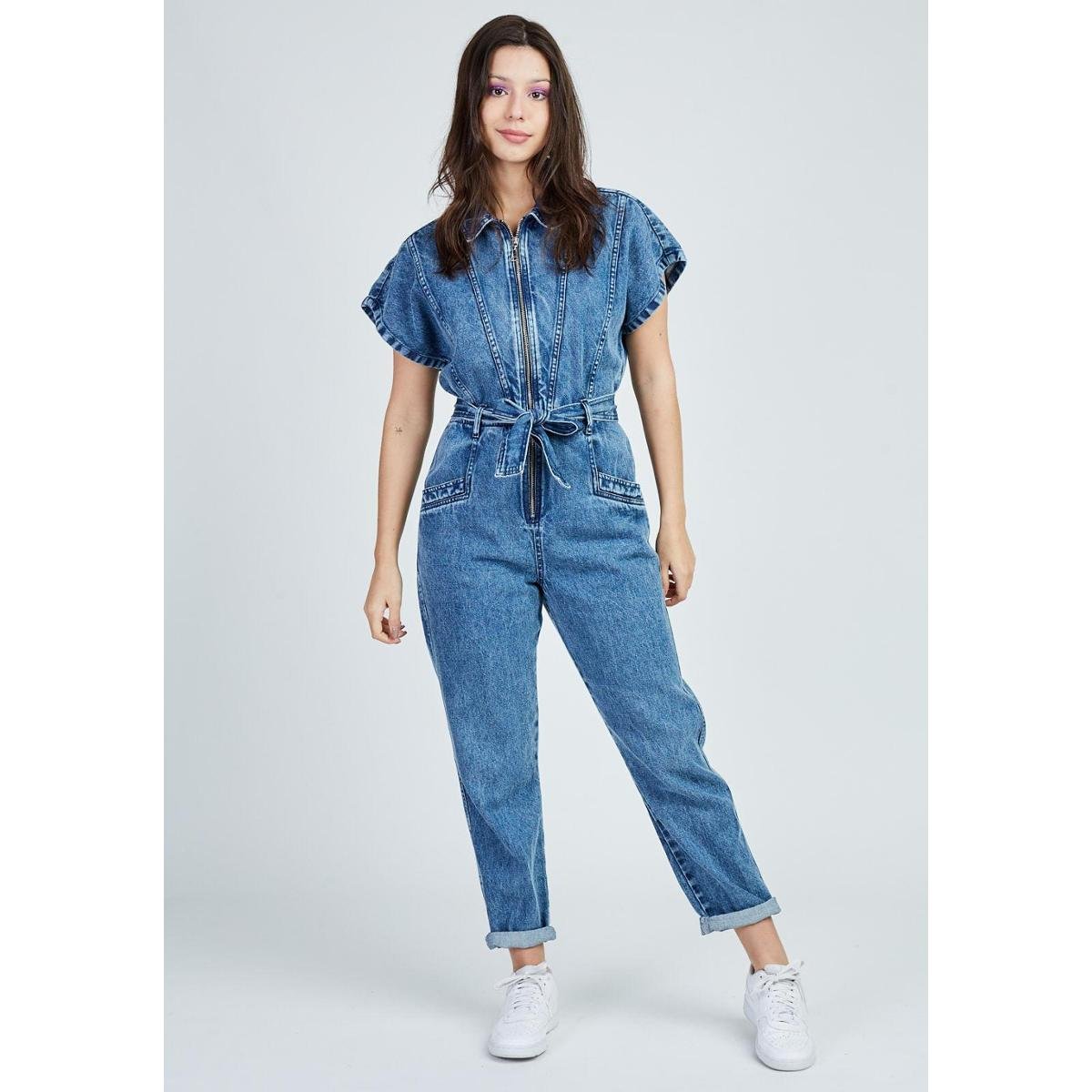 MACACÃO JEANS UTILITÁRIO BLUE MÉDIO GANG FEMININO - Azul Menor preço em MACACÃO JEANS UTILITÁRIO BLUE MÉDIO GANG FEMININO - Azul