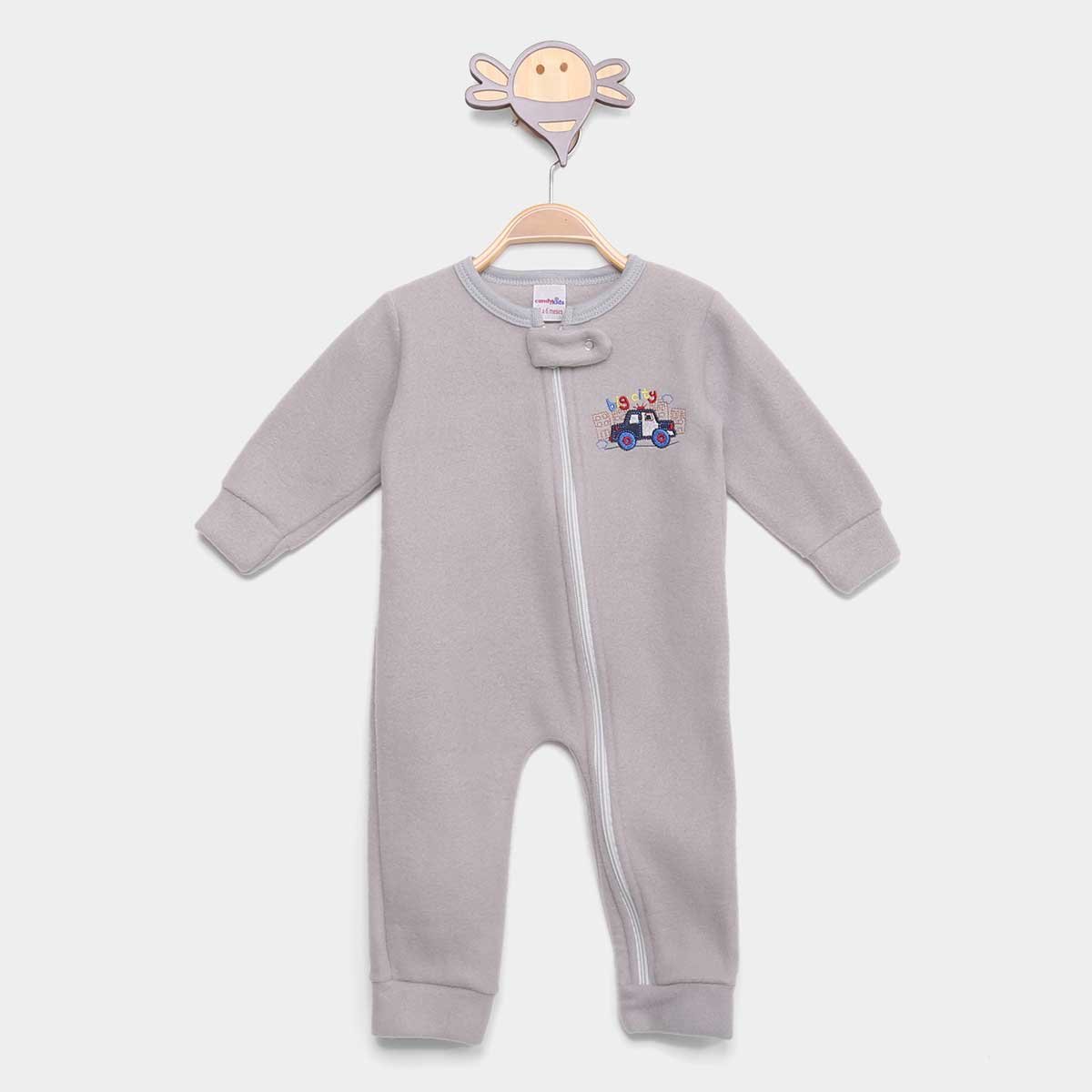 Macacão Longo Bebê Candy Kids Soft Fleece Masculino - Mescla Menor preço em Macacão Longo Bebê Candy Kids Soft Fleece Masculino - Mescla