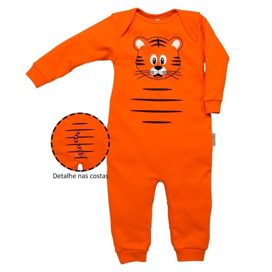 Macacão Longo Bebê Nigambi Suedine Tigre Masculino - Laranja