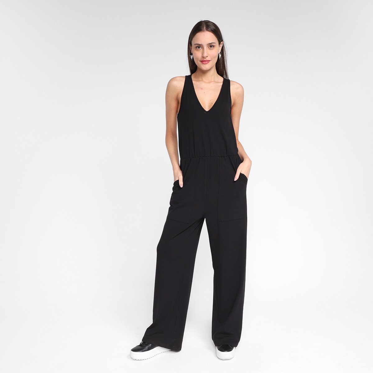 Macacão Longo Colcci Liso Decote V Feminino - Preto Menor preço em Macacão Longo Colcci Liso Decote V Feminino - Preto