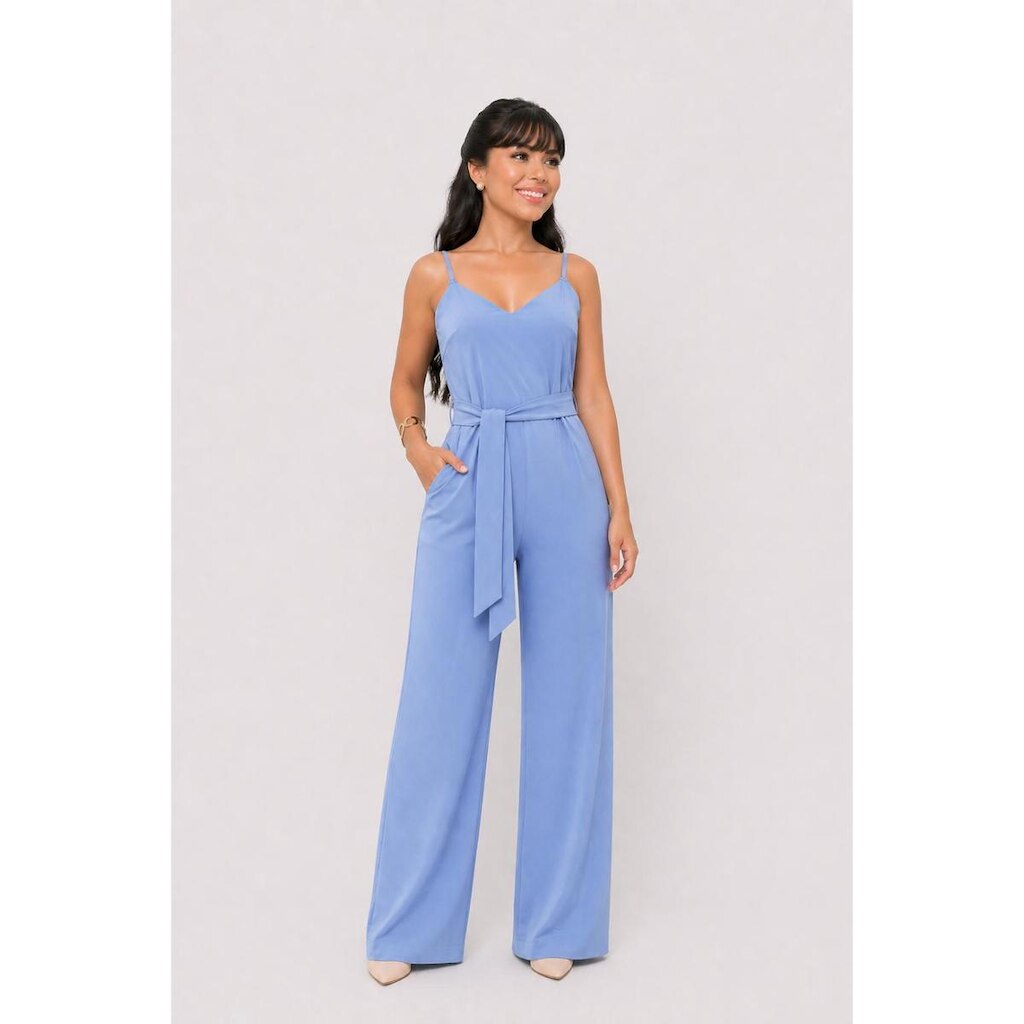 Macacão Longo D Bell Outlet Fashion Cinto Azul