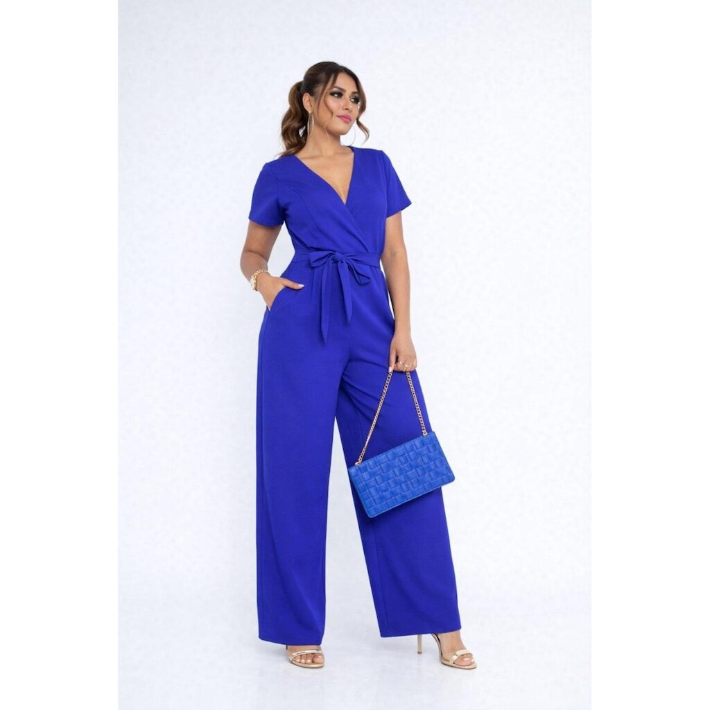 Macacão Longo D Bell Outlet Fashion Decote V Azul