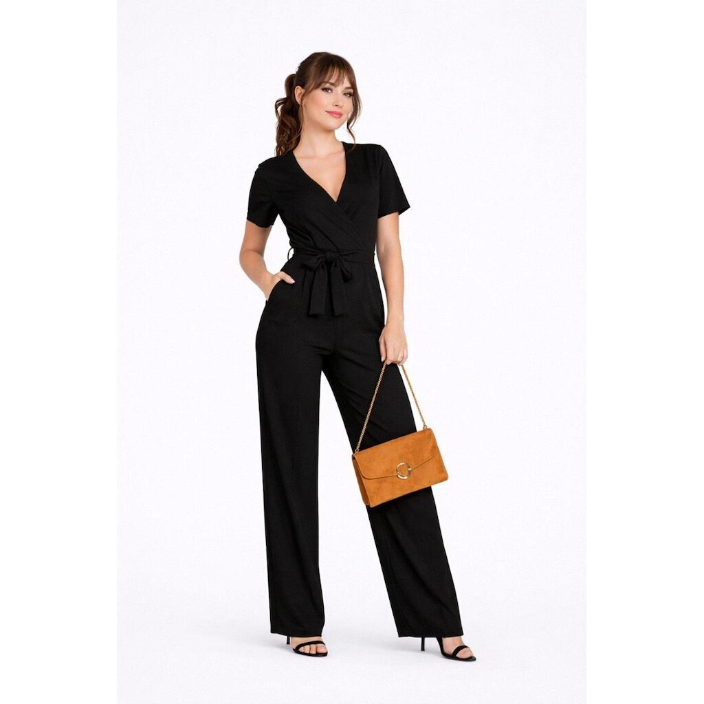 Macacão Longo D Bell Outlet Fashion Decote V Preto