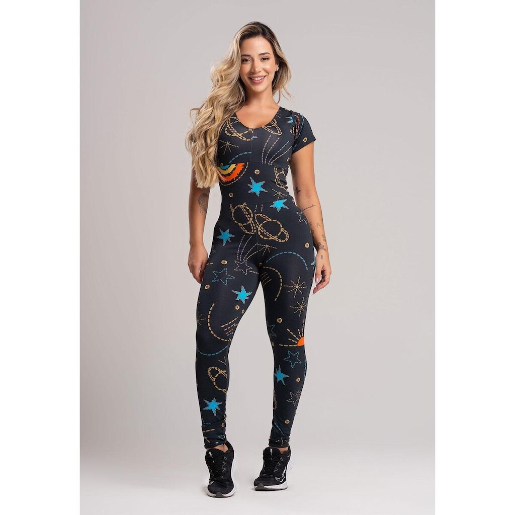 Macacão Longo Feminino Manga Curta Costa Fechada Fitness Suplex Mvb Modas