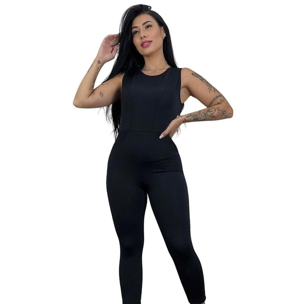 Macacão longo feminino suplex academia fitness