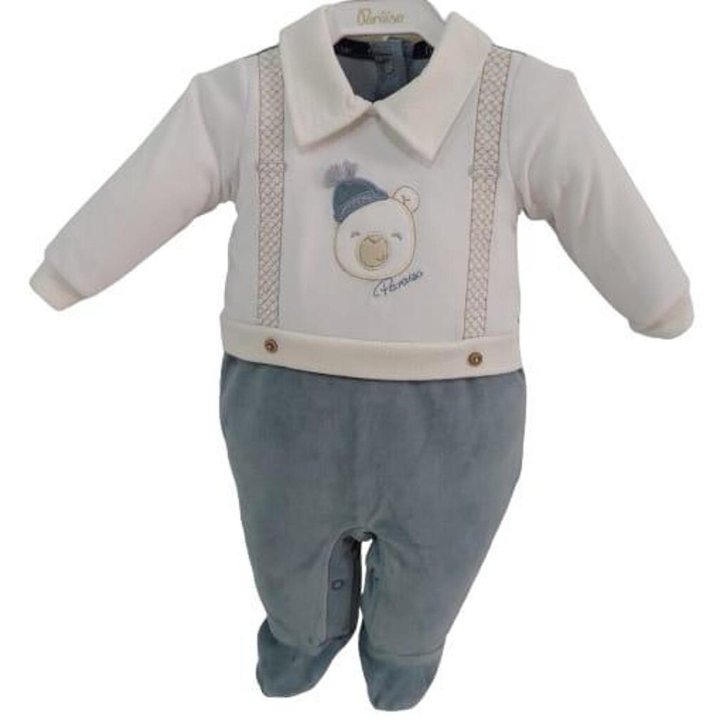 Macacão Longo Luxo Plush Bebê Menino Paraiso Bordado 12948 - Verde Petro - M ( 3 - 6 MESES )