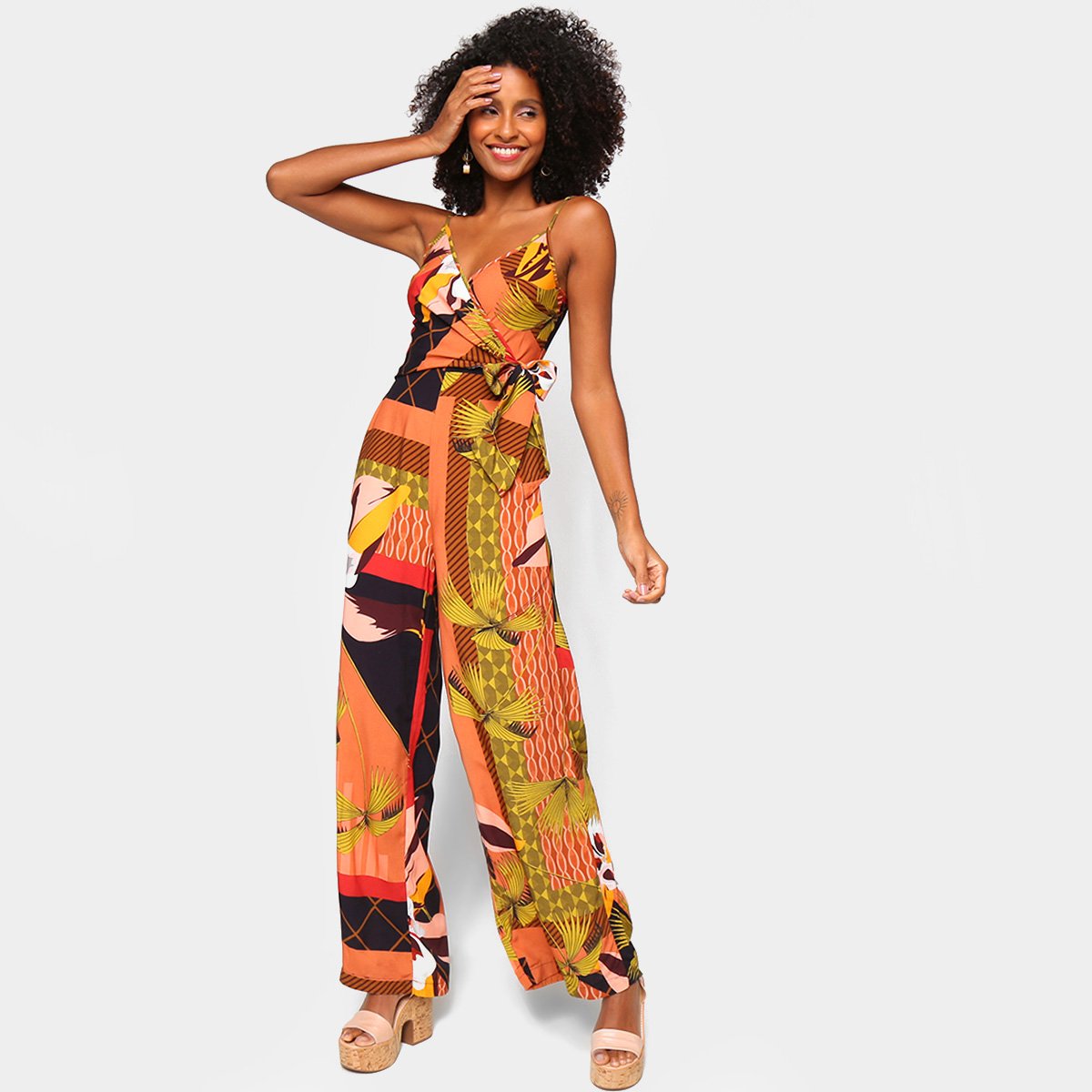 Macação Longo Mercatto Alças Com Amarração Feminino - Preto Menor preço em Macação Longo Mercatto Alças Com Amarração Feminino - Preto