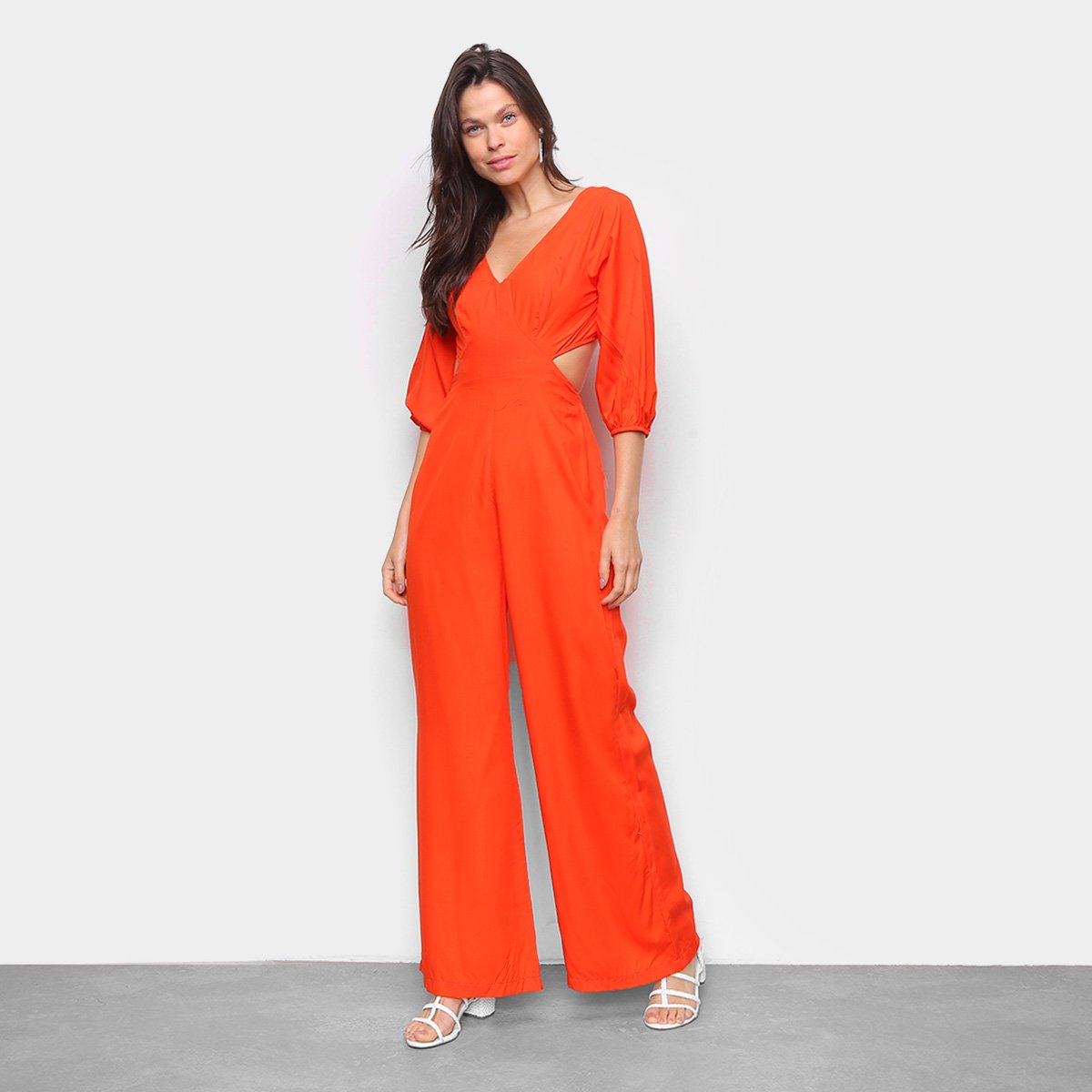 Macacão Longo Mercatto Recortes Feminino - Laranja Escuro Menor preço em Macacão Longo Mercatto Recortes Feminino - Laranja Escuro