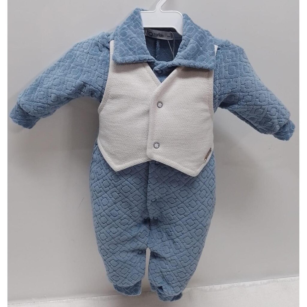 Macacão Longo Plush Finta Colete Bebê Menino Zafielo 705