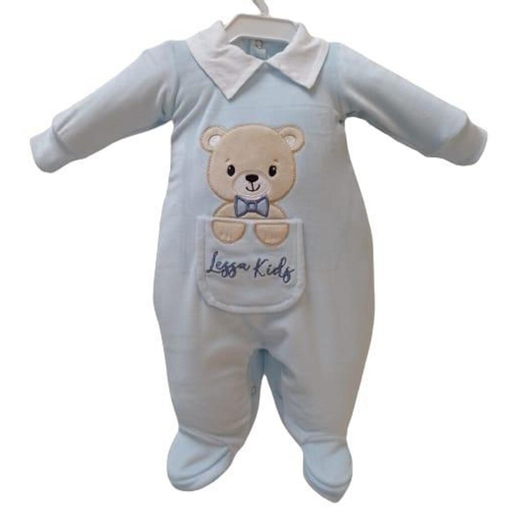 Macacão Longo Plush Luxo Bebê Menino Bordado Lessa Kids 8820