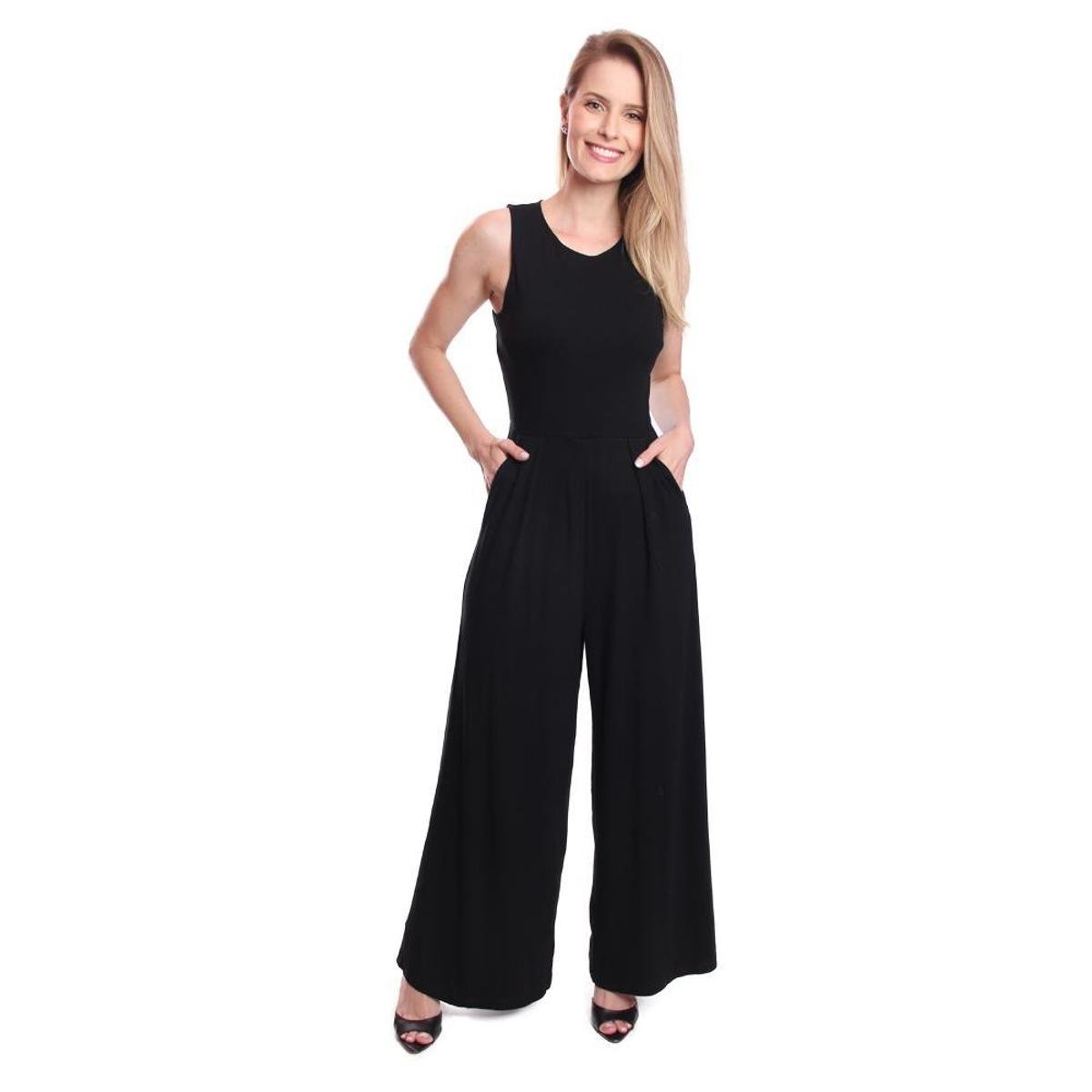 Macacão Longo Vcut Feminino Pantalona - Preto Menor preço em Macacão Longo Vcut Feminino Pantalona - Preto