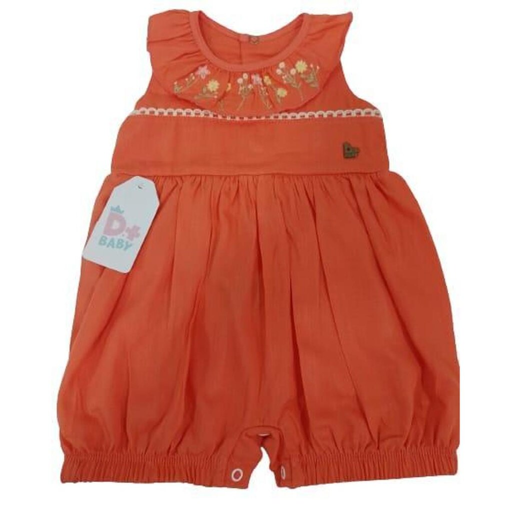 Macacão Luxo Bebê Menina Estampado D+ Baby Verão Ref 60243 - Laranja - GG ( 12 - 18 MESES )
