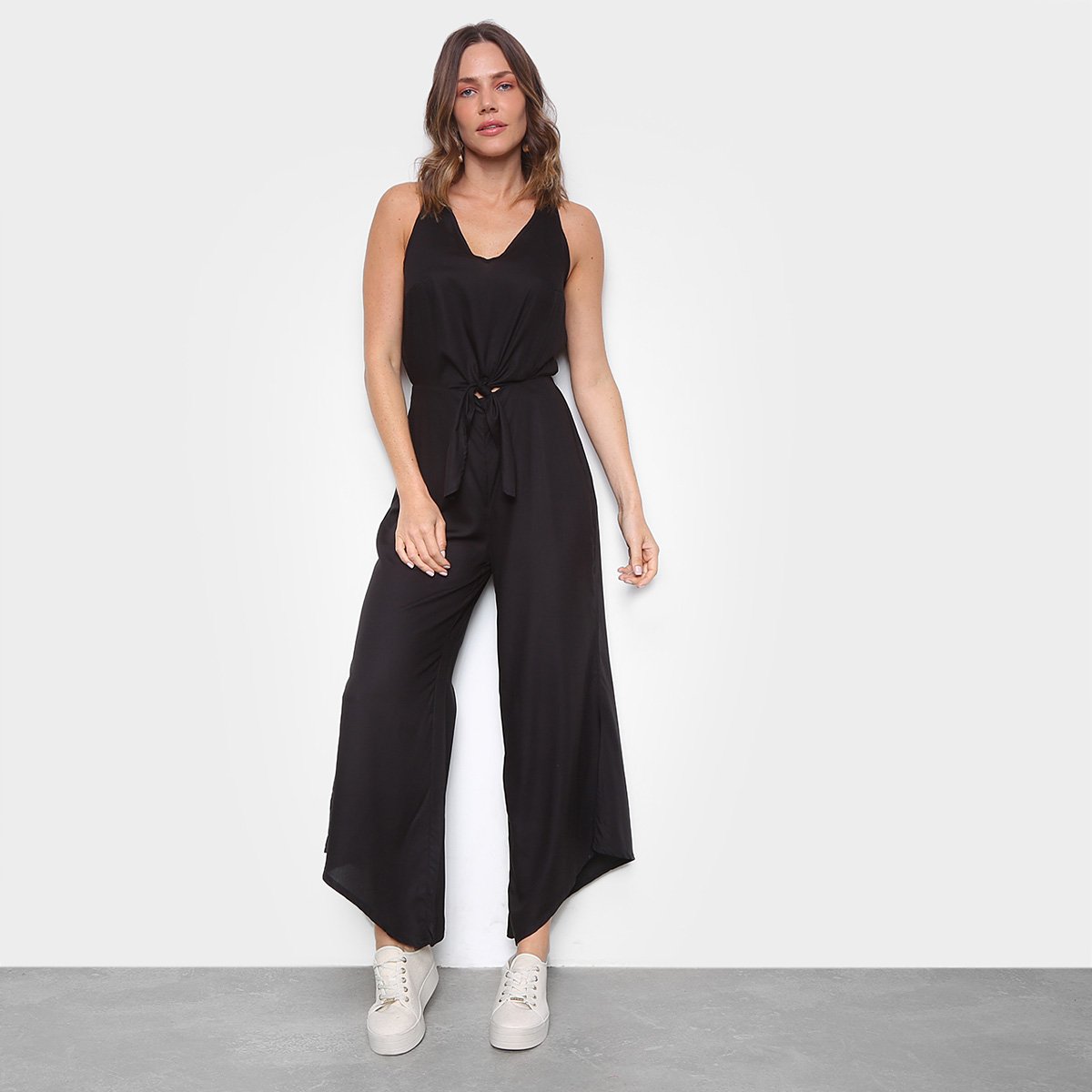 Macacão Mercatto Midi Pantacourt Feminino - Preto Menor preço em Macacão Mercatto Midi Pantacourt Feminino - Preto