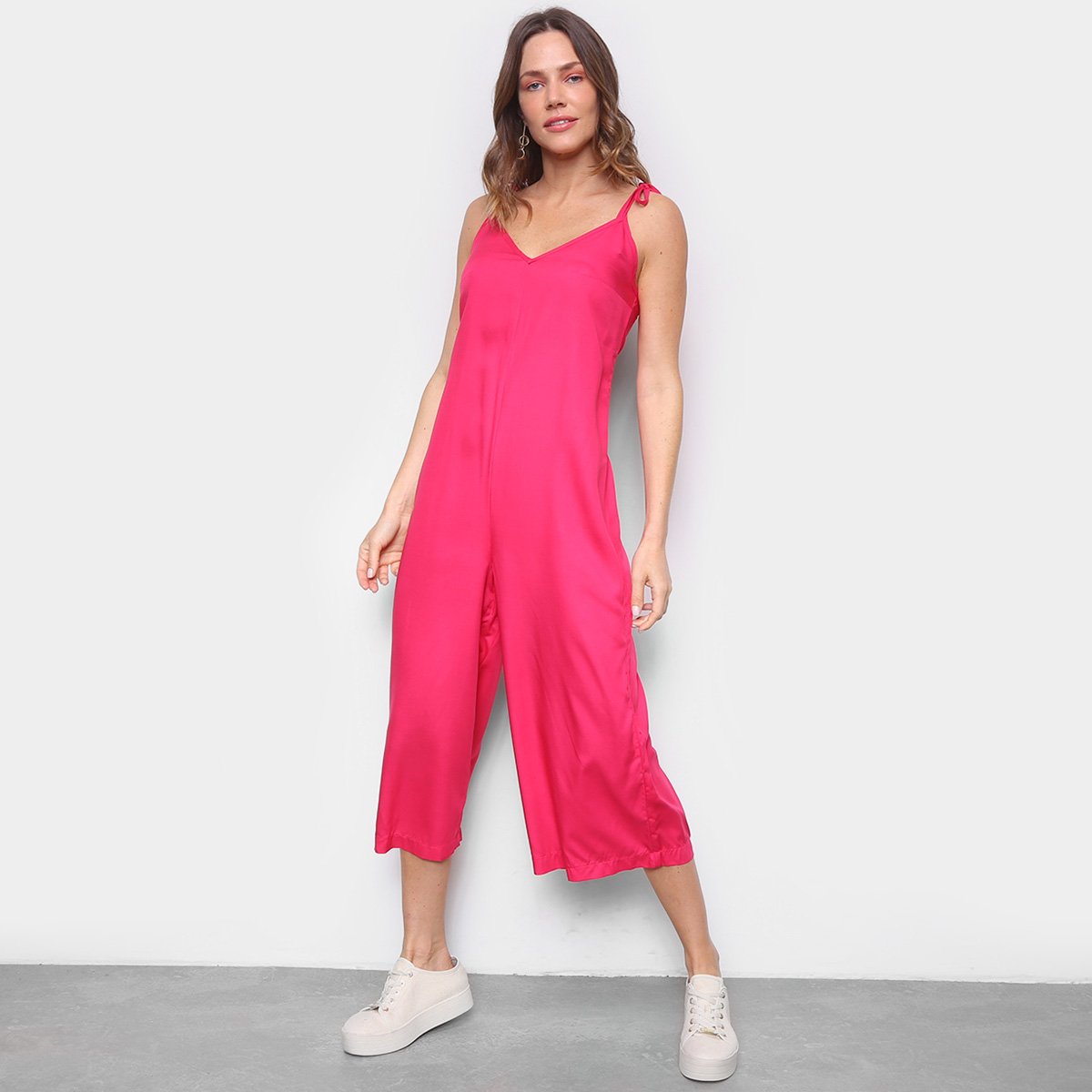 Macacão Mercatto Midi Pantacourt Feminino - Rosa Escuro Menor preço em Macacão Mercatto Midi Pantacourt Feminino - Rosa Escuro