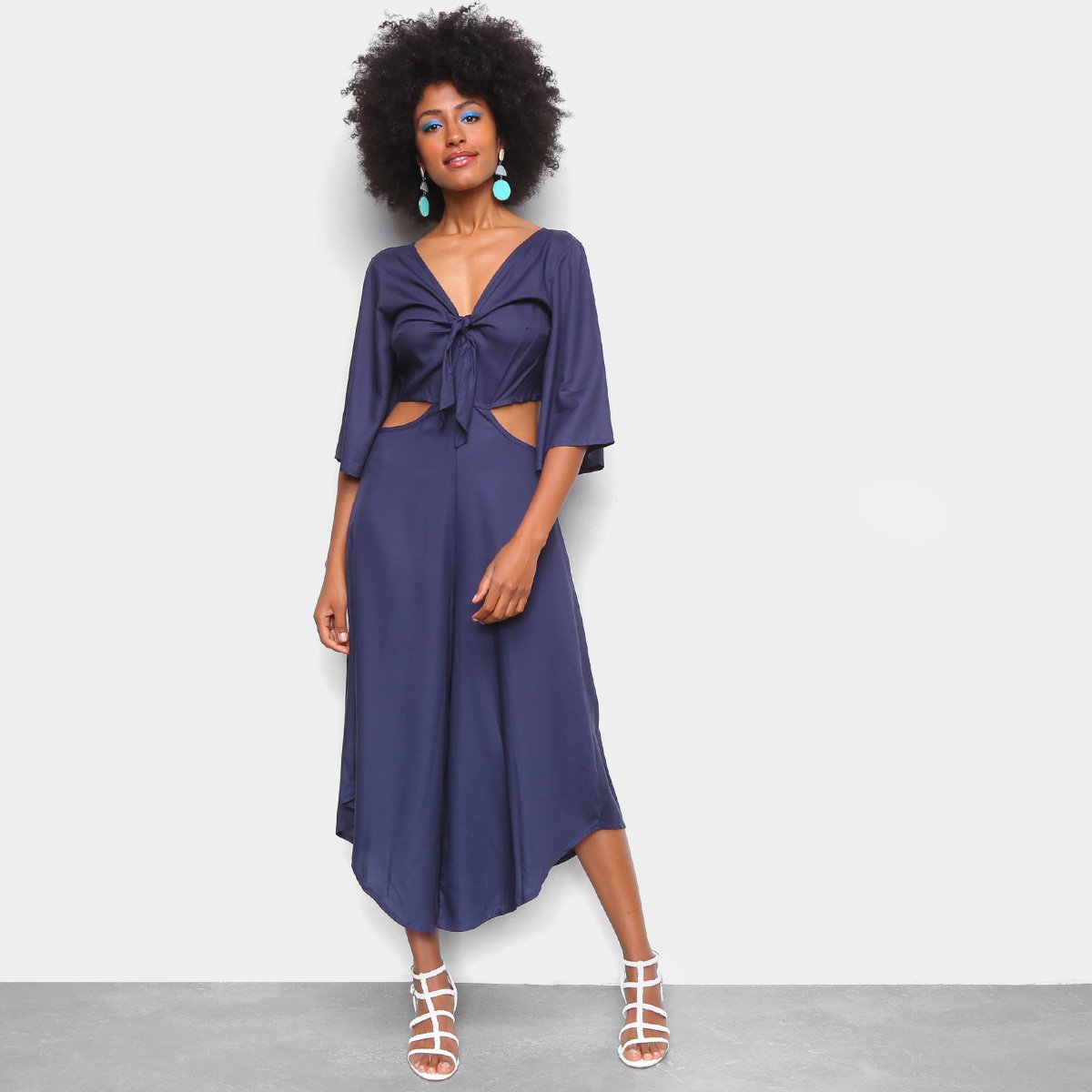 Macacão Midi Mercatto Recorte Feminino - Marinho Menor preço em Macacão Midi Mercatto Recorte Feminino - Marinho