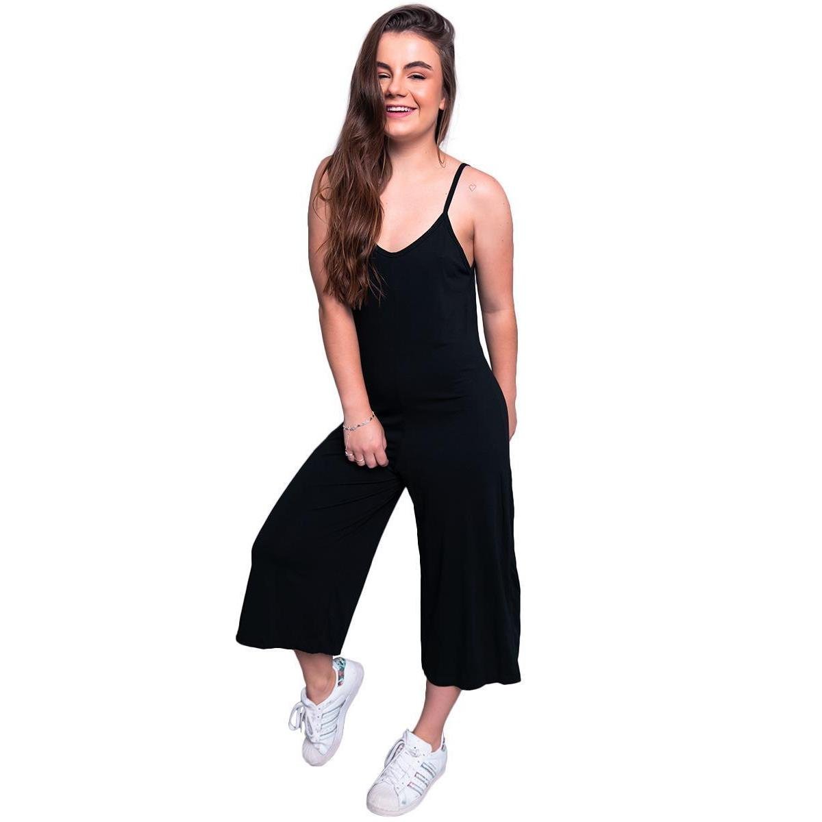 Macacão Pantacourt 4 Estações Liso Sem Bojo Casual Midi Feminino - Preto Menor preço em Macacão Pantacourt 4 Estações Liso Sem Bojo Casual Midi Feminino - Preto