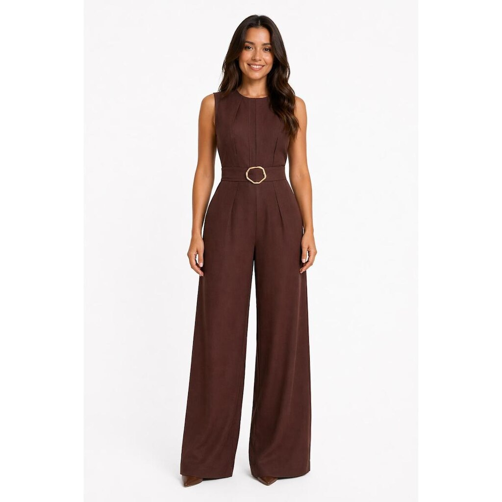 Macação Pantalona D Bell Outlet Fashion Regata Marrom