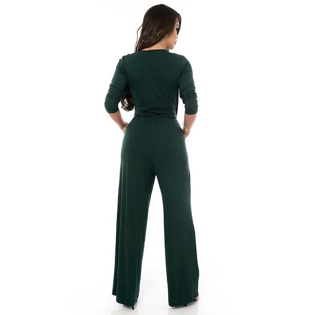 Macacão Pantalona Decote Transpassado B’Bonnie Florence Verde Musgo