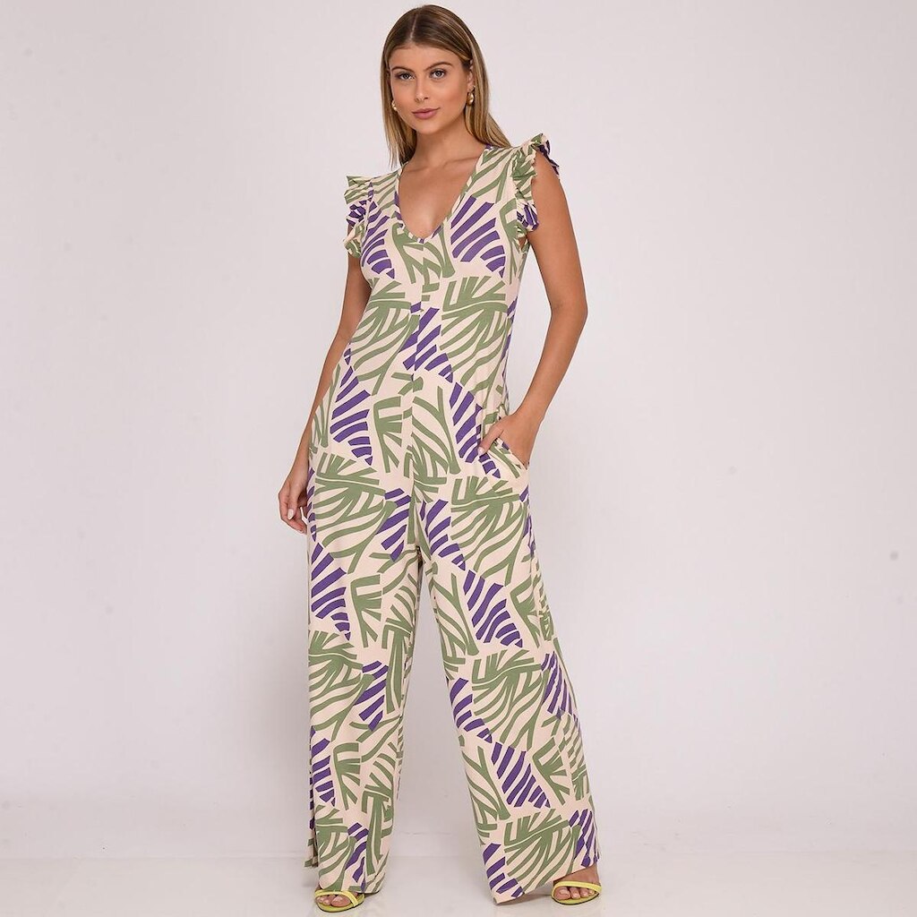 Macacão Pantalona Manga Babado B'Bonnie Lays Est Roxa