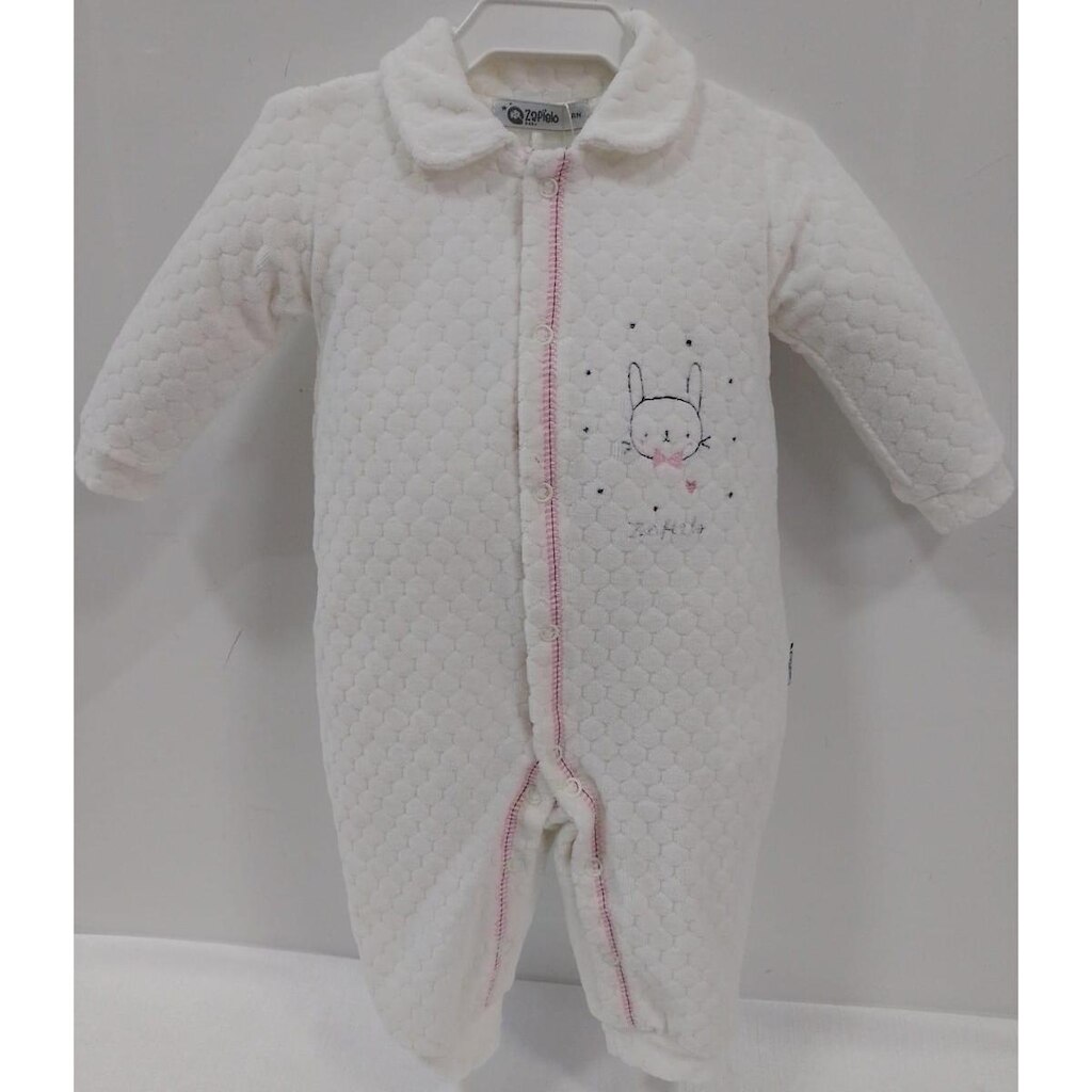 Macacão Plush Luxo Inverno Bebê Menina Zafielo 549 - Off White - P ( 2 - 3 MESES )