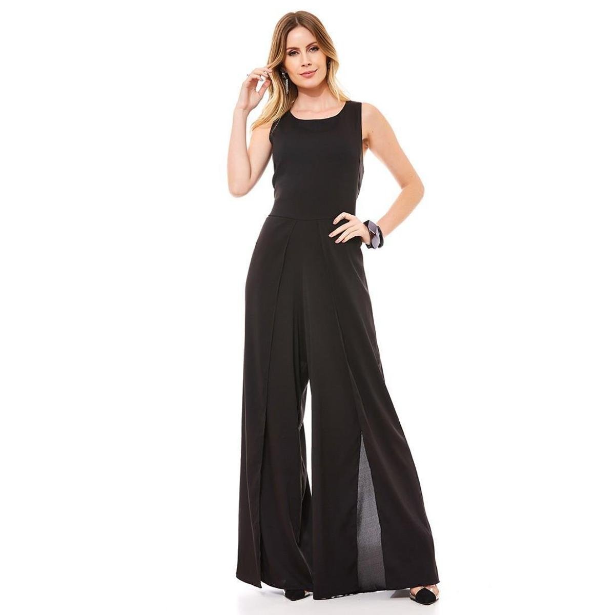 Macacão Ralm Tricot Longo Pantalona Feminino - Preto Menor preço em Macacão Ralm Tricot Longo Pantalona Feminino - Preto