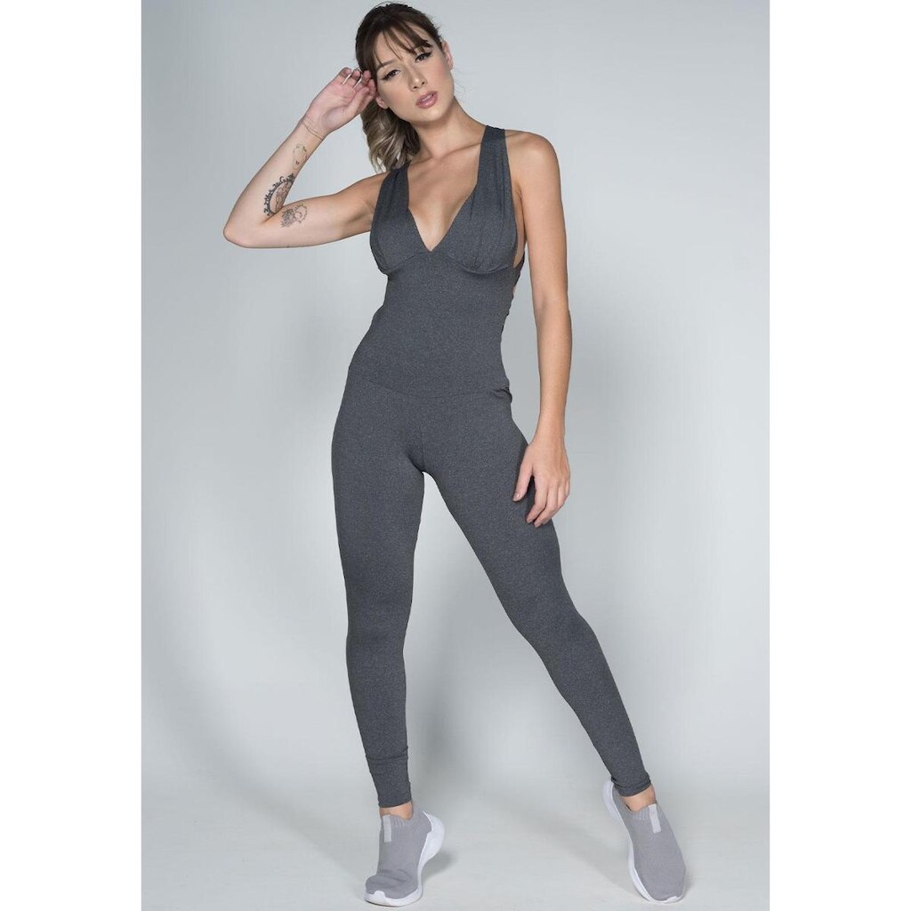 Macacão Vekyo Fitness Feminino Longo Suplex Liso Com Bojo Vick