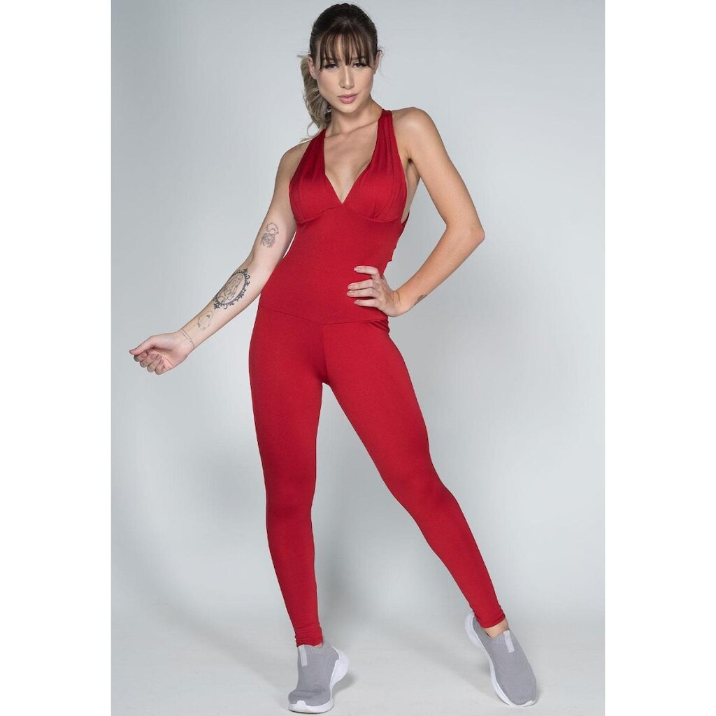 Macacão Vekyo Fitness Feminino Longo Suplex Liso Com Bojo Vick