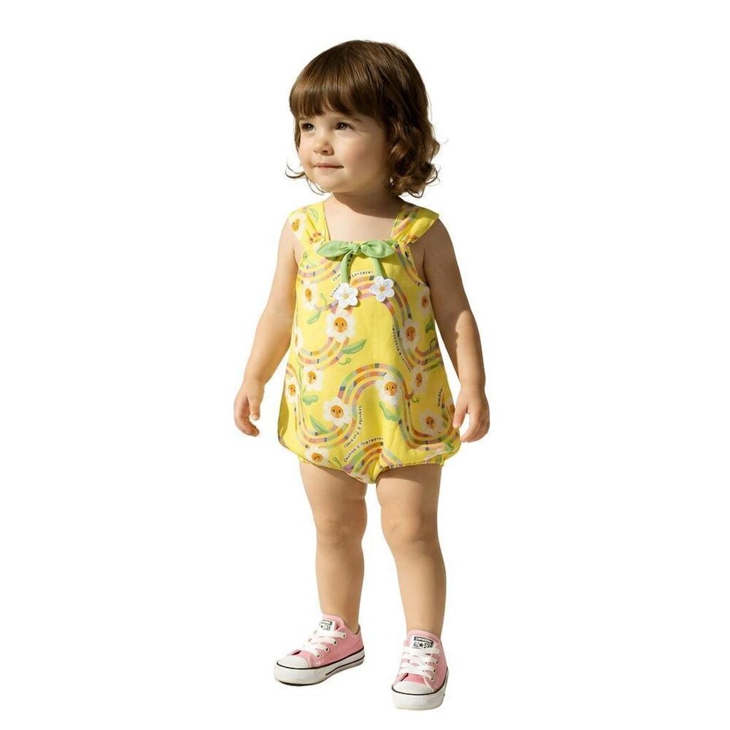 Macaquinho Bebê Menina Florescer Alphabeto Amarelo