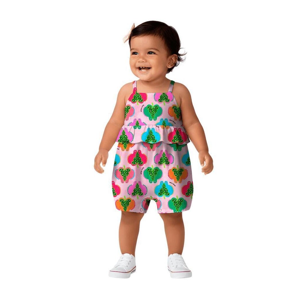 Macaquinho Bebê Menina Love Dino Rosa Alphabeto