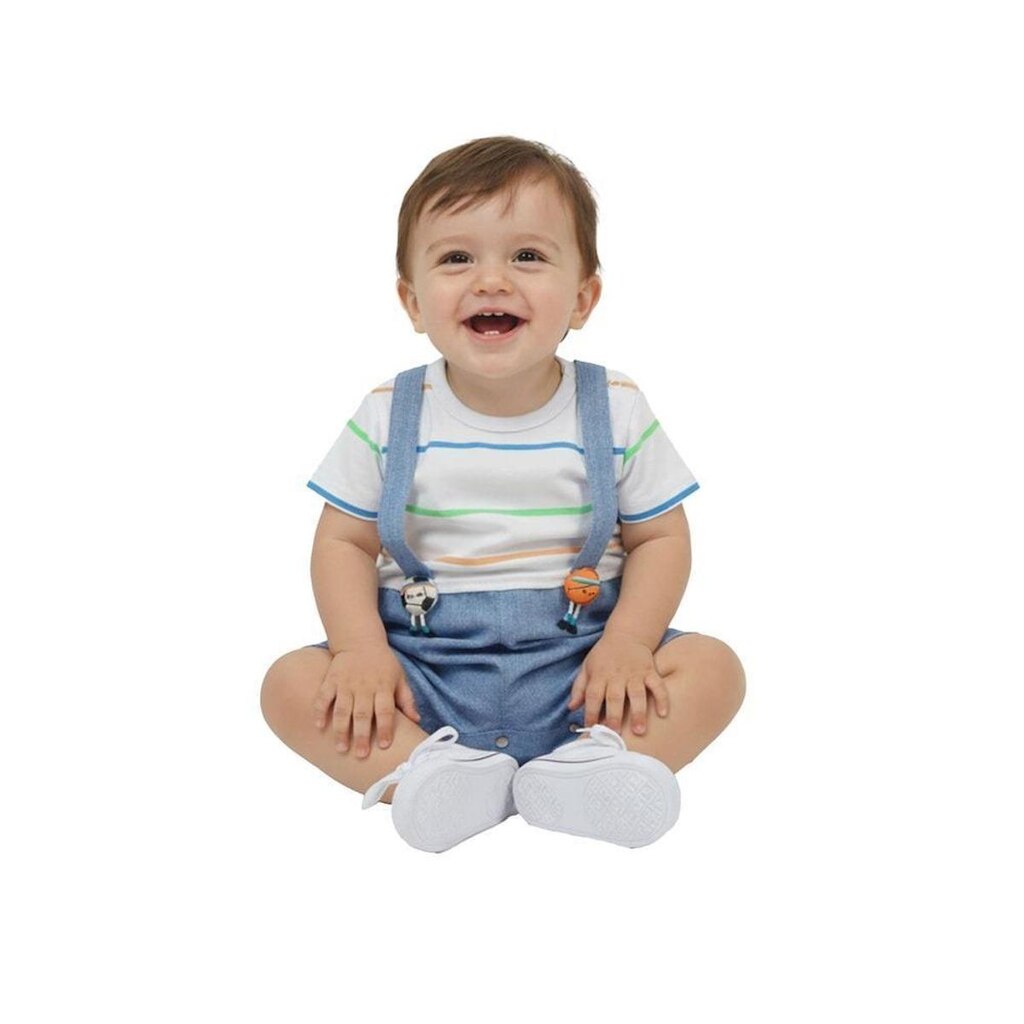 Macaquinho Bebê Menino Bolas Divertidas Alphabeto Azul