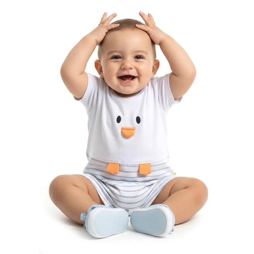 Macaquinho Bebê Menino Vestorinho Alphabeto Branco e Azul