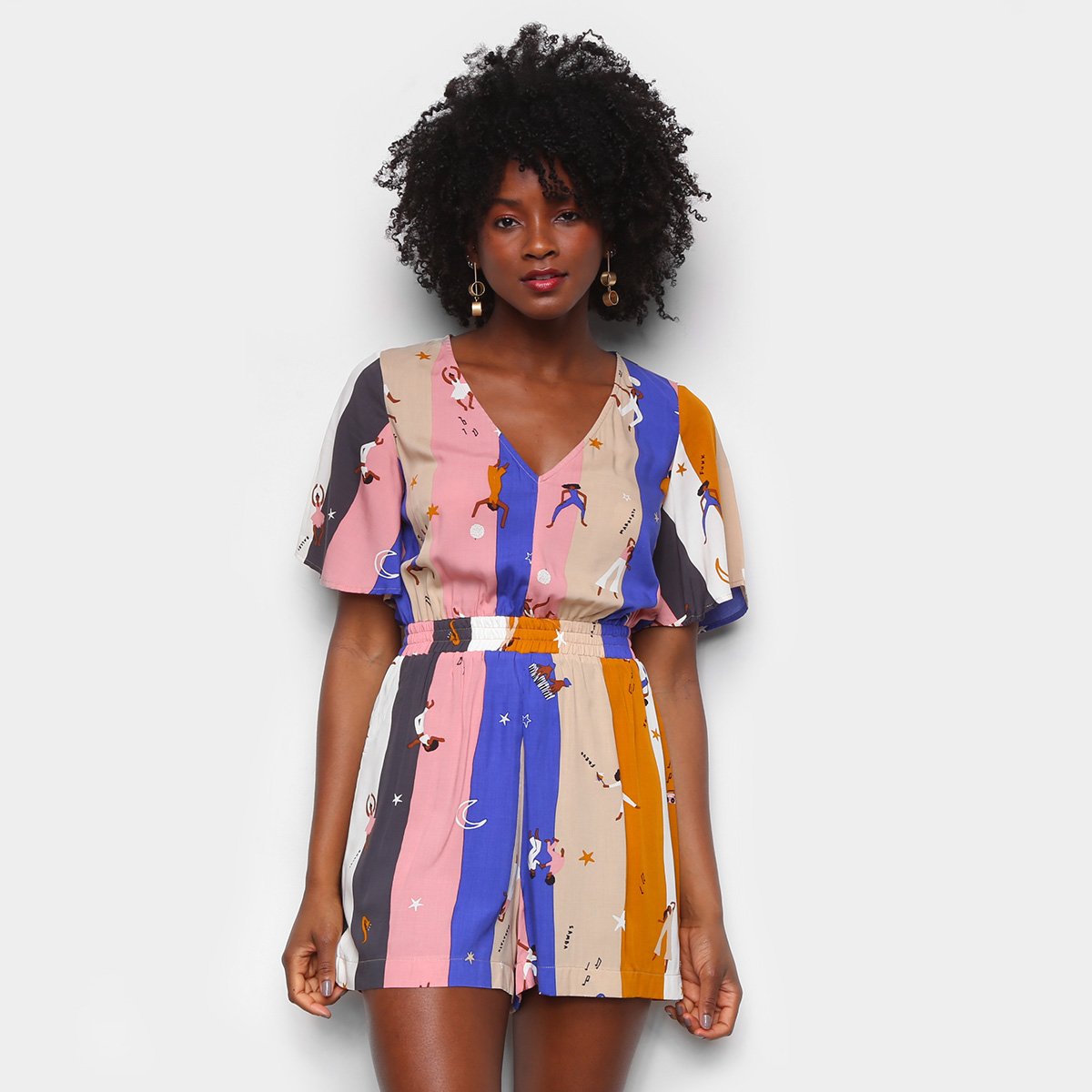 Macaquinho Cantão Estampa Disco Gola V Feminino - Rosa+Azul é ruim? Macaquinho Cantão Estampa Disco Gola V Feminino - Rosa+Azul é boa?