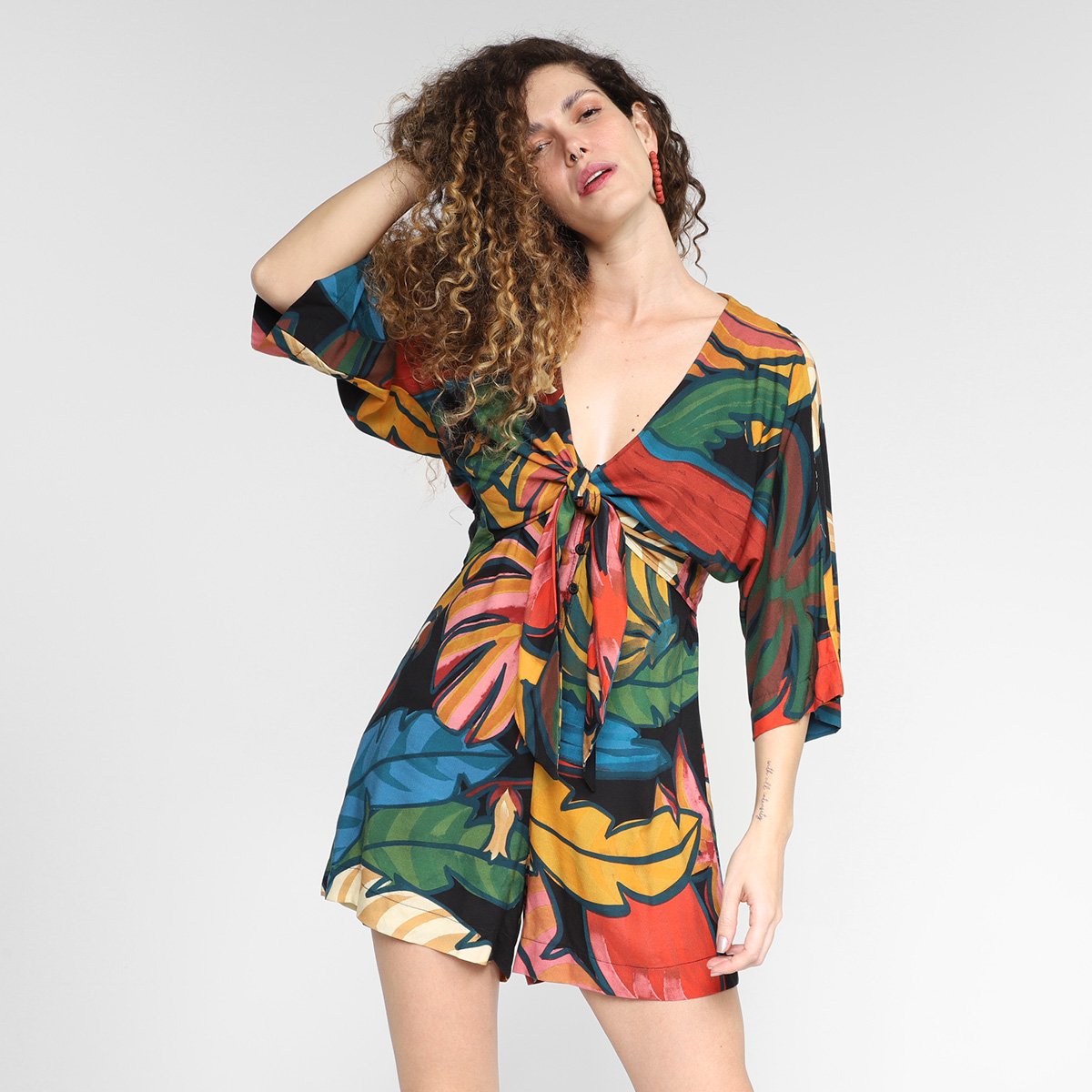 Macaquinho Farm Manga 3/4 Floresta Bold Feminino - Estampado Menor preço em Macaquinho Farm Manga 3/4 Floresta Bold Feminino - Estampado