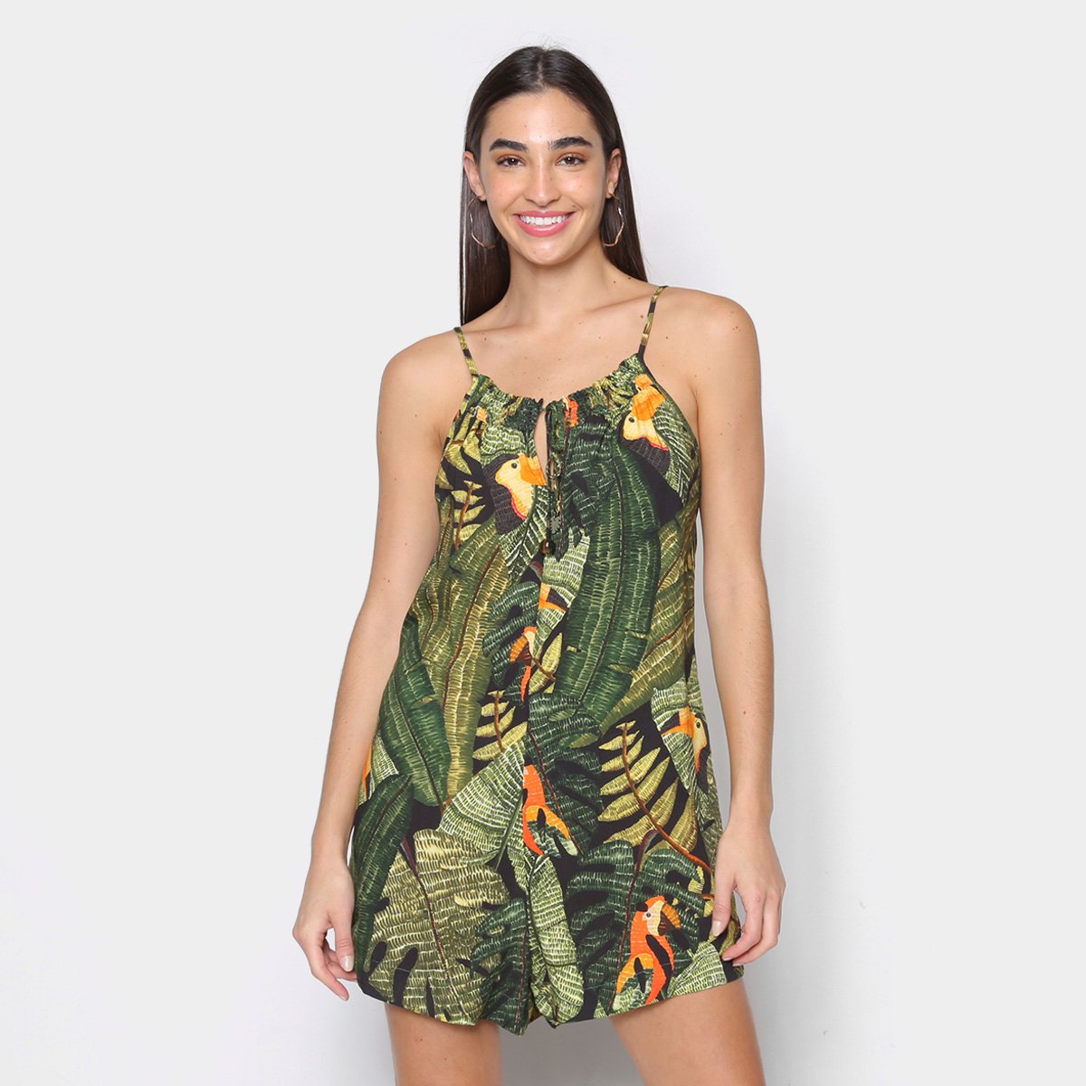 Macaquinho Farm Tucano Feminino - Estampado Menor preço em Macaquinho Farm Tucano Feminino - Estampado