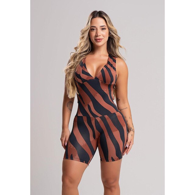 Macaquinho Feminino Curto Bojo Suplex Estampado Fitness Academia Mvb Modas