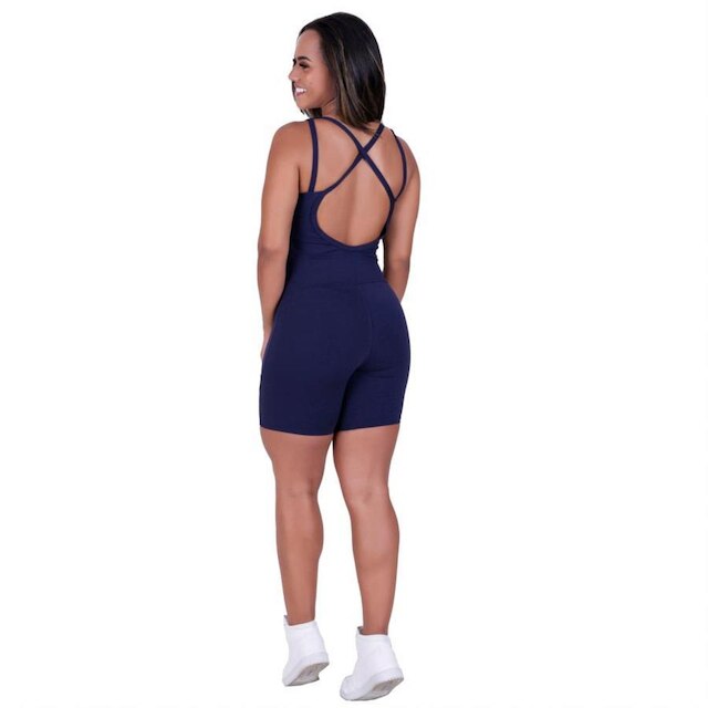 Macaquinho Fitness Feminino Curto Costa Cavada Suplex Bojo Orbis - MARINHO - Azul marinho, G
