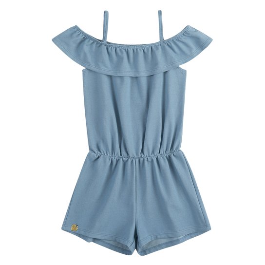 Macaquinho Infantil Kamylus Liso Feminino - Azul