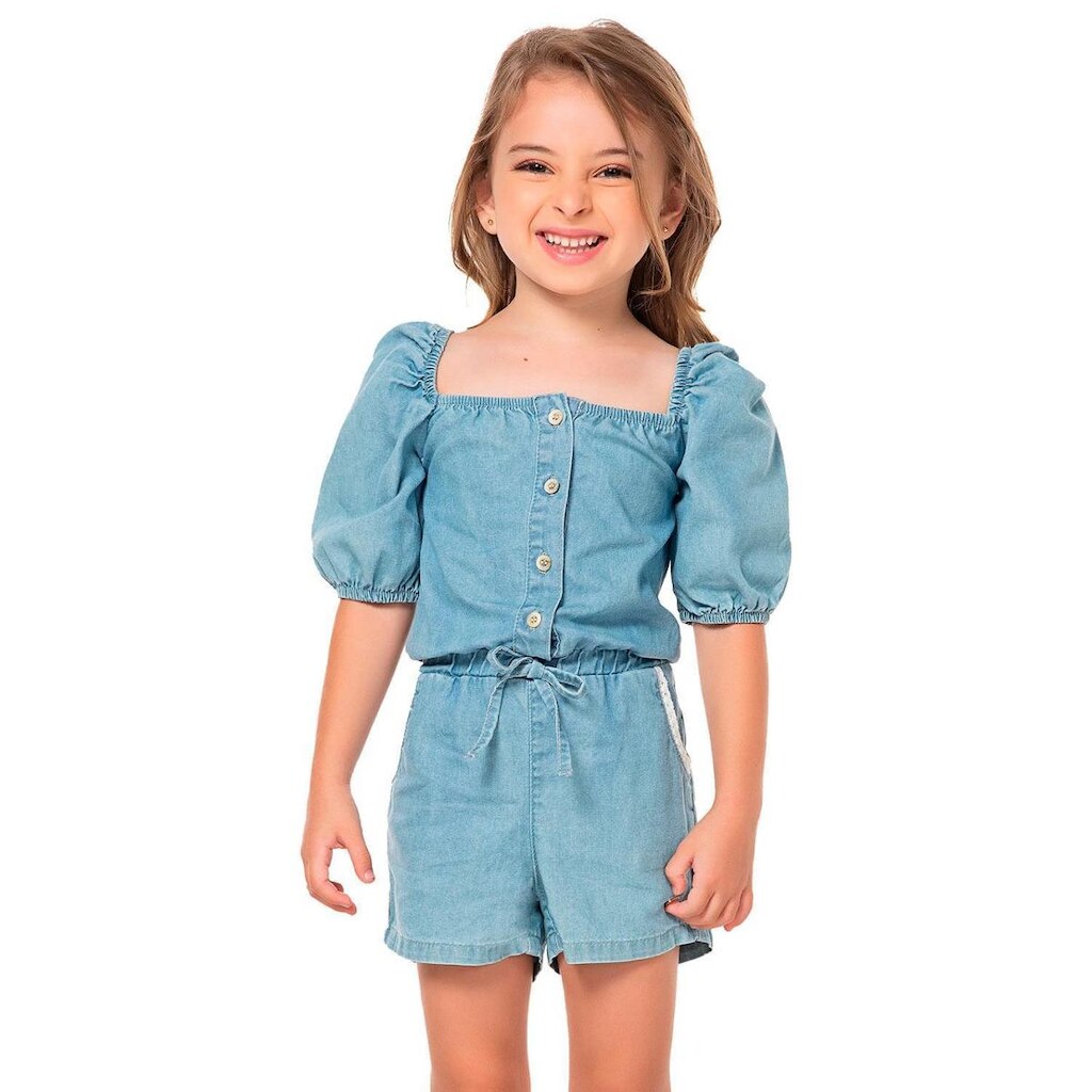 Macaquinho Jeans Infantil Mania Kids Feminino