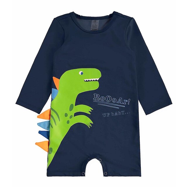 Macaquinho Praia Bebê e Infantil Proteção UV Dinossauro Azul Escuro Up Baby