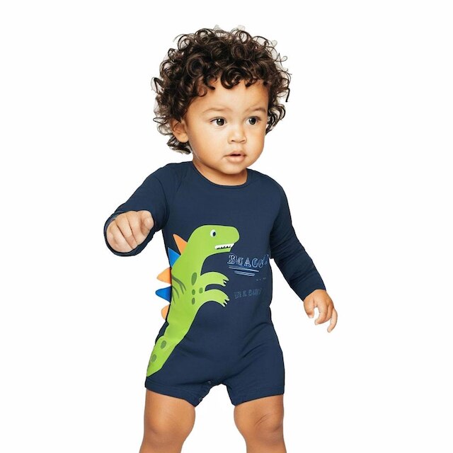 Macaquinho Praia Bebê e Infantil Proteção UV Dinossauro Azul Escuro Up Baby