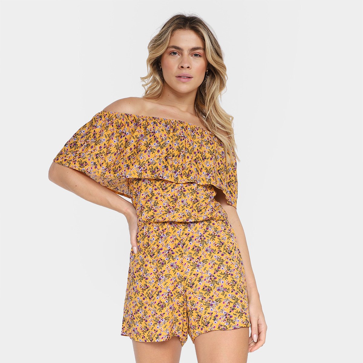 Macaquinho We're The Basic Floral Ombro A Ombro Feminino - Amarelo Menor preço em Macaquinho We're The Basic Floral Ombro A Ombro Feminino - Amarelo