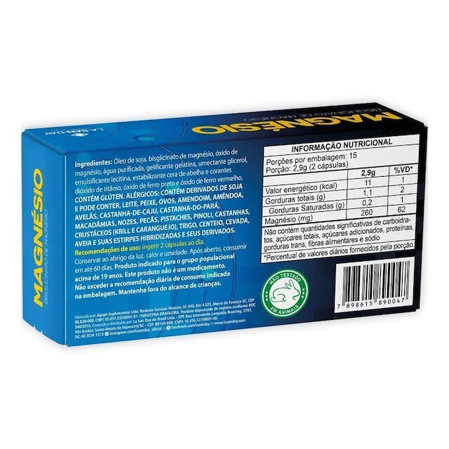 Magnésio Bisglicinato 1000mg 30 Cápsulas La San Day