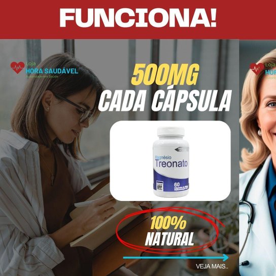 Magnésio Ltreonato 4 Elementos 500mg 60caps 100 Magnésio Treonato Original