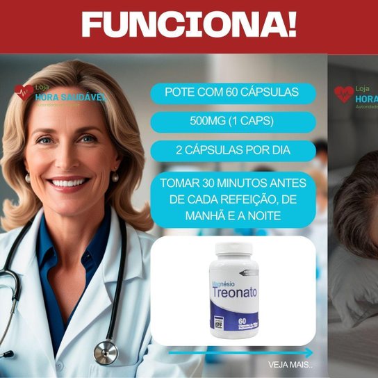 Magnésio Ltreonato 4 Elementos 500mg 60caps 100 Magnésio Treonato Original