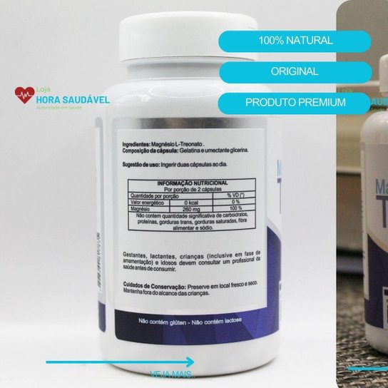 Magnésio Ltreonato 4 Elementos 500mg 60caps 100 Magnésio Treonato Original